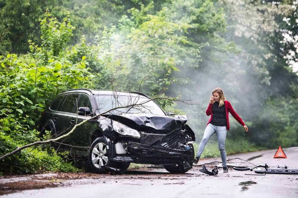 Car accident in the woods